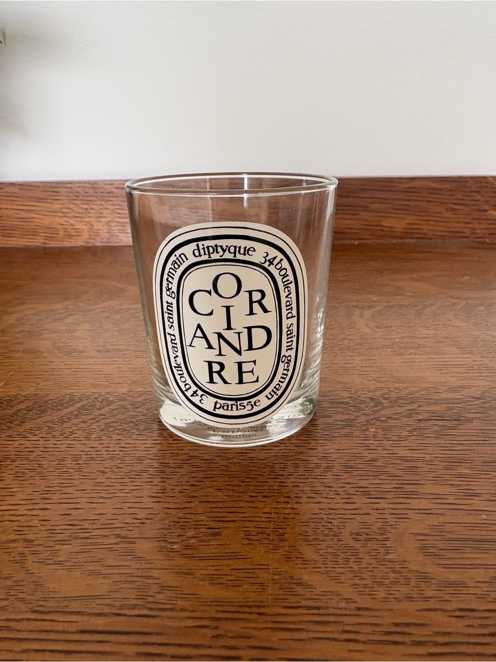 Empty Diptyque Coriandre Glass Candle Holder